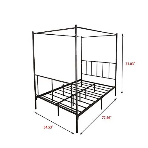 Beautiplove Full Size Metal Four Post Canopy Bed Frame With Headboard And Footboardheavy Duty Platform Mattress Foundationblack 0 1