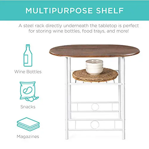 Best Choice Products 3 Piece Wooden Round Table Chair Set For Kitchen Dining Room Compact Space Wsteel Frame Built In Wine Rack Whitebrown 0 1
