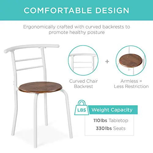 Best Choice Products 3 Piece Wooden Round Table Chair Set For Kitchen Dining Room Compact Space Wsteel Frame Built In Wine Rack Whitebrown 0 2