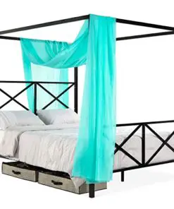Best-Choice-Products-4-Post-Queen-Size-Modern-Metal-Canopy-Bed-Wmattress-Support-Built-In-Headboard-Footboard-Classic-Customizable-Design-Black-0