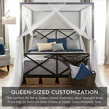 Best-Choice-Products-4-Post-Queen-Size-Modern-Metal-Canopy-Bed-wMattress-Support-Built-in-Headboard-Footboard-Classic-Customizable-Design-Black-0-3