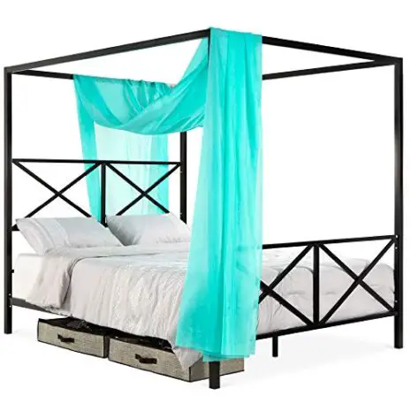Best-Choice-Products-4-Post-Queen-Size-Modern-Metal-Canopy-Bed-wMattress-Support-Built-in-Headboard-Footboard-Classic-Customizable-Design-Black-0