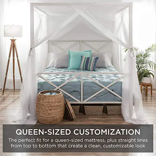 Best Choice Products 4 Post Queen Size Modern Metal Canopy Bed Wmattress Support Built In Headboard Footboard Classic Customizable Design White 0 4