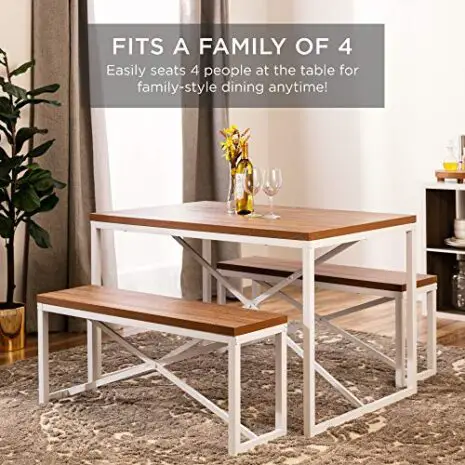 Best-Choice-Products-455in-3-Piece-Bench-Style-Dining-Table-Furniture-Set-4-Person-Space-Saving-Dinette-for-Kitchen-Dining-Room-w-2-Benches-Table-BrownWhite-0-0