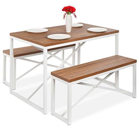 Best-Choice-Products-455in-3-Piece-Bench-Style-Dining-Table-Furniture-Set-4-Person-Space-Saving-Dinette-for-Kitchen-Dining-Room-w-2-Benches-Table-BrownWhite-0