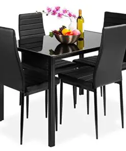 Best Choice Products 5 Piece Kitchen Dining Table Set For Dining Room Kitchen Dinette Compact Space Wglass Table Top 4 Faux Leather Metal Frame Chairs Black 0