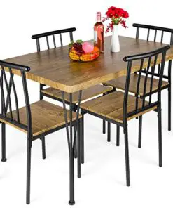 Best Choice Products 5 Piece Metal And Wood Indoor Modern Rectangular Dining Table Furniture Set For Kitchen Dining Room Dinette Breakfast Nook W 4 Chairs Brown 0