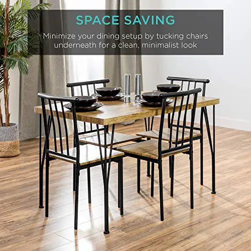 Best Choice Products 5 Piece Metal And Wood Indoor Modern Rectangular Dining Table Furniture Set For Kitchen Dining Room Dinette Breakfast Nook W 4 Chairs Brown 0 4
