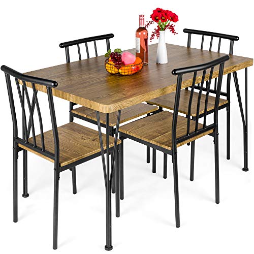 Best Choice Products 5-Piece Metal and Wood Indoor Modern Rectangular Dining Table Furniture Set for Kitchen, Dining…