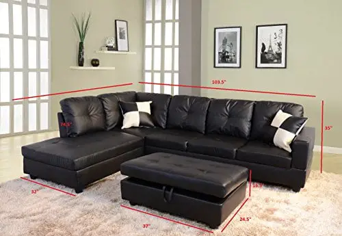 Beverly Fine Funiture Sectional Sofa Set 91A Black 0 3