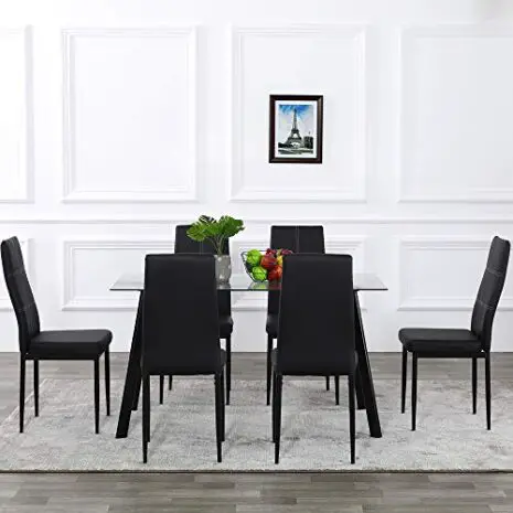 Bonnlo-Dining-Table-with-Chairs-7-Piece-Kitchen-Dining-Set-Glass-Dining-Table-Set-with-Upholstered-Dining-ChairsClearBlack-0-2