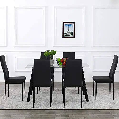 Bonnlo Dining Table With Chairs 7 Piece Kitchen Dining Set Glass Dining Table Set With Upholstered Dining Chairsclearblack 0 2