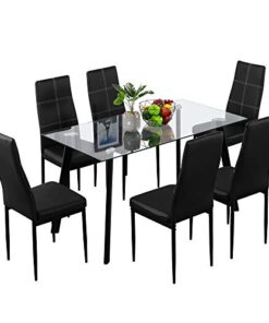 Bonnlo Dining Table With Chairs 7 Piece Kitchen Dining Set Glass Dining Table Set With Upholstered Dining Chairsclearblack 0