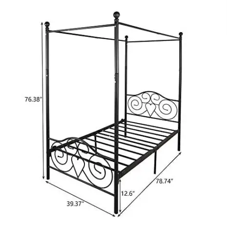 Canopy-Bed-Frame-Platform-Metal-Bed-Heavy-Duty-Steel-Slat-and-Support-with-Headboard-and-Footboard-No-Box-Spring-Required-Twin-Black-0-2