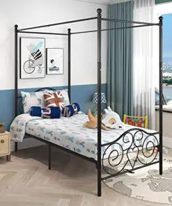 Canopy Bed Frame Platform Metal Bed Heavy Duty Steel Slat And Support With Headboard And Footboard No Box Spring Required Twin Black 0