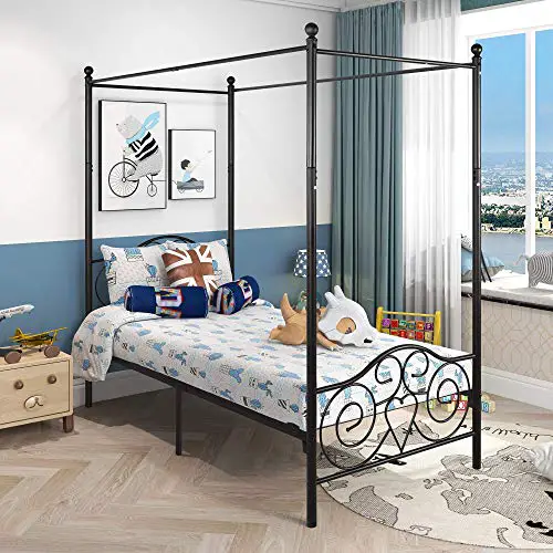 Canopy Bed Frame Platform Metal Bed Heavy Duty Steel Slat and Support with Headboard and Footboard No Box Spring…