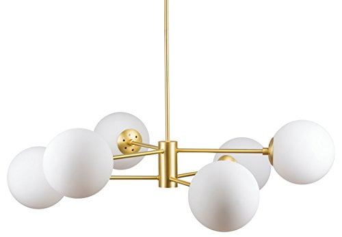 Caserti Sputnik Mid Century Modern Chandelier – Satin Brass Globe Light Chandeliers for Bedroom, Dining Room & Living…