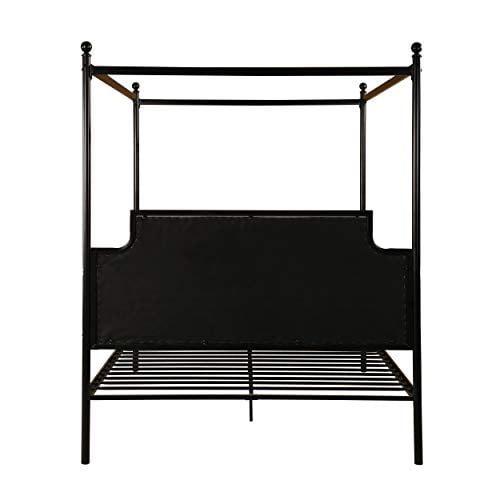 Christopher Knight Home Asa Queen Size Iron Canopy Bed Frame With Upholstered Studded Headboard Gray And Flat Black 0 3