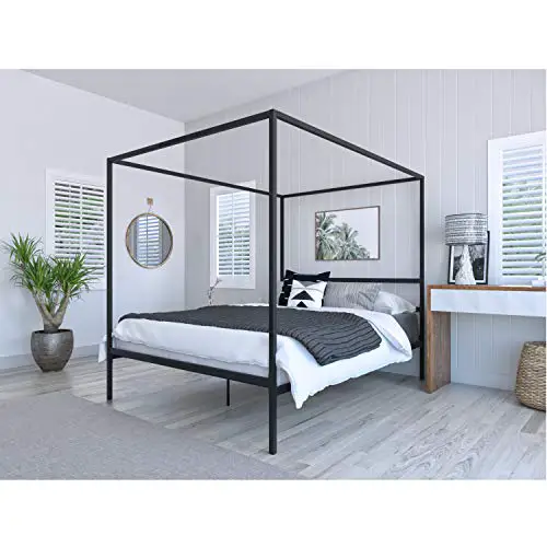 Dg Casa Charles 4 Corner Post Canopy Platform Bed Frame Queen Size In Black Metal With Improved Packaging 0 0
