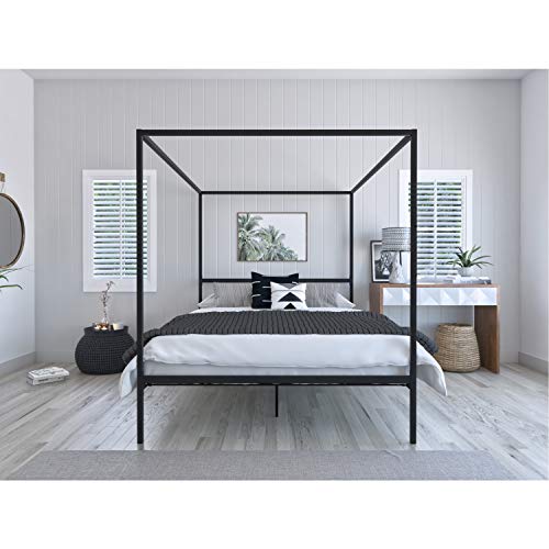 Dg Casa Charles 4 Corner Post Canopy Platform Bed Frame Queen Size In Black Metal With Improved Packaging 0 1