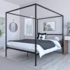 Dg Casa Charles 4 Corner Post Canopy Platform Bed Frame Queen Size In Black Metal With Improved Packaging 0