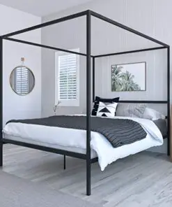 Dg Casa Charles 4 Corner Post Canopy Platform Bed Frame Queen Size In Black Metal With Improved Packaging 0