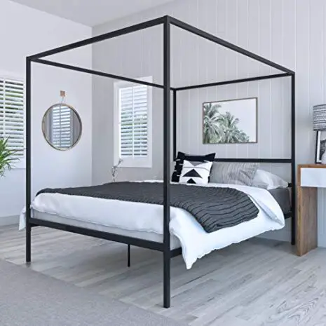 DG-Casa-Charles-4-Corner-Post-Canopy-Platform-Bed-Frame-Queen-Size-in-Black-Metal-with-Improved-Packaging-0