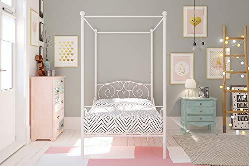Dhp Metal Canopy Bed With Sturdy Bed Frame Twin Size White 0 1