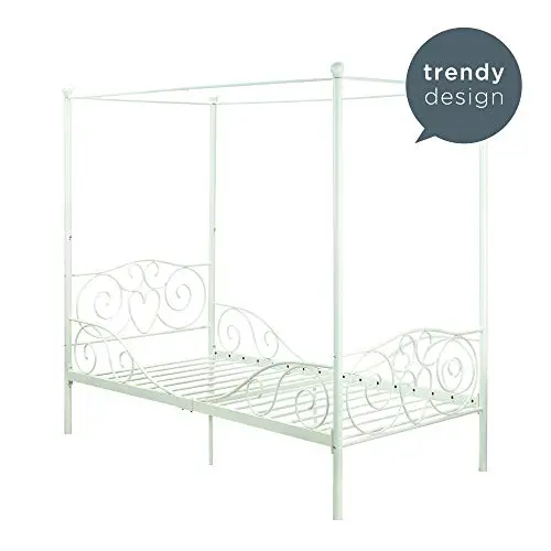 Dhp Metal Canopy Bed With Sturdy Bed Frame Twin Size White 0 2