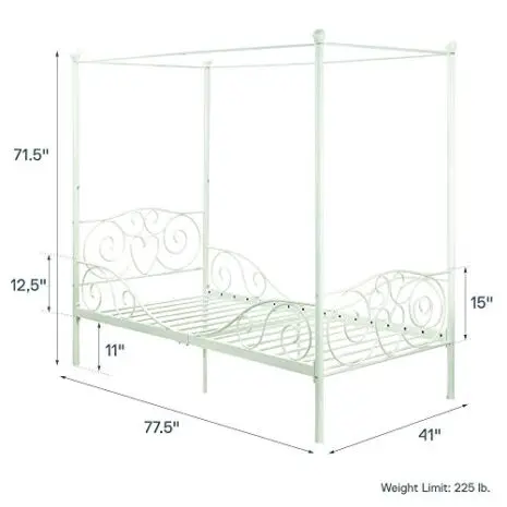 DHP-Metal-Canopy-Bed-with-Sturdy-Bed-Frame-Twin-Size-White-0-3