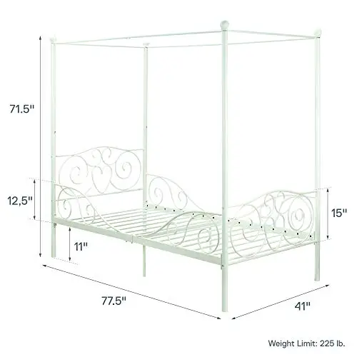 Dhp Metal Canopy Bed With Sturdy Bed Frame Twin Size White 0 3