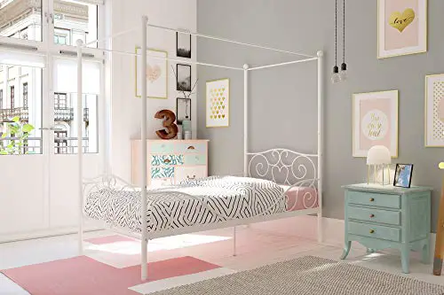 Dhp Metal Canopy Bed With Sturdy Bed Frame Twin Size White 0