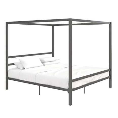 DHP-Modern-Canopy-Bed-with-Built-in-Headboard-King-Size-Gray-0-0