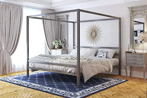 DHP-Modern-Canopy-Bed-with-Built-in-Headboard-King-Size-Gray-0