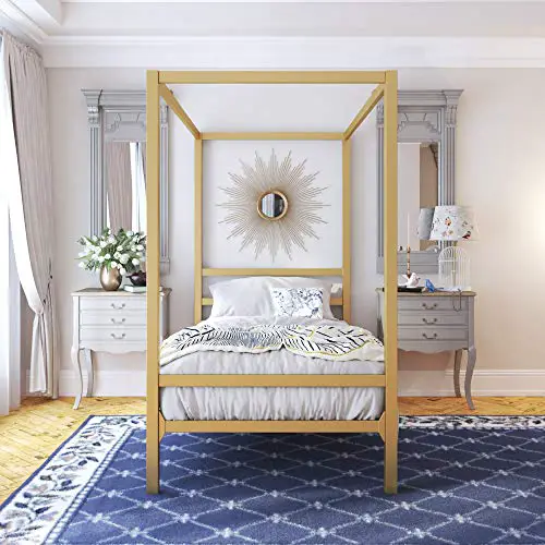 Dhp Modern Canopy Bed With Built In Headboard Twin Size Gold 0 0