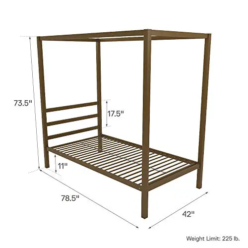 Dhp Modern Canopy Bed With Built In Headboard Twin Size Gold 0 2