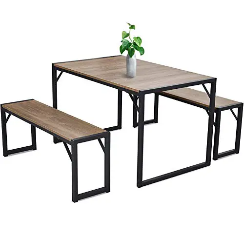 Decok 3 Piece 48 Inch Dining Table Set With Two Benches Kitchen Table Set For 4 6 Personsiron Frame And Particle Board Top Perfect For Breakfast Nook Living Roomindustrial Design Browngray 0 1