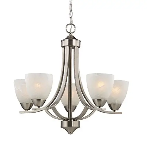Design Classics Lighting Satin Nickel Modern Hanging Chandelier Light Fixture with Alabaster Glass Shades
