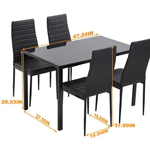 Dining Table Set Dining Room Table Set 5 Piece Kitchen Dining Table Set With 4 Faux Leather Metal Frame Chairs Rectangular Modern For Small Spaces Wglass Tabletop Kitchen Table And Chairs 0 0