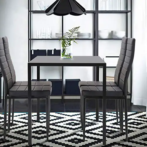 Dining Table Set Dining Room Table Set 5 Piece Kitchen Dining Table Set With 4 Faux Leather Metal Frame Chairs Rectangular Modern For Small Spaces Wglass Tabletop Kitchen Table And Chairs 0 2