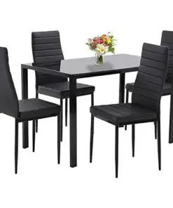 Dining Table Set Dining Room Table Set 5 Piece Kitchen Dining Table Set With 4 Faux Leather Metal Frame Chairs Rectangular Modern For Small Spaces Wglass Tabletop Kitchen Table And Chairs 0