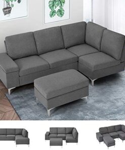 Esright Right Facing Sectional Sofa With Ottoman Convertible Sectional Sofa With Armrest Storage Sectional Sofa Corner Couches For Living Room Apartment Right Chaise Gray Fabric 0