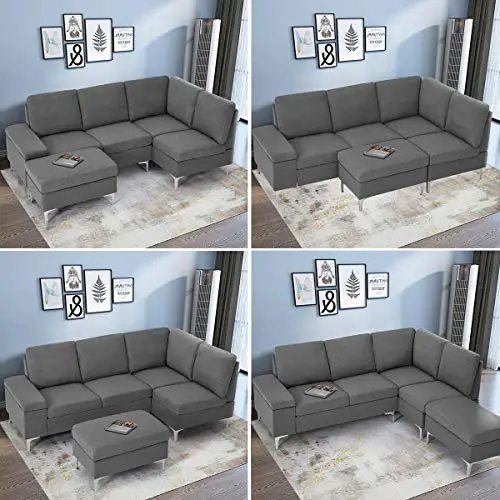 Esright Right Facing Sectional Sofa With Ottoman Convertible Sectional Sofa With Armrest Storage Sectional Sofa Corner Couches For Living Room Apartment Right Chaise Gray Fabric 0 4