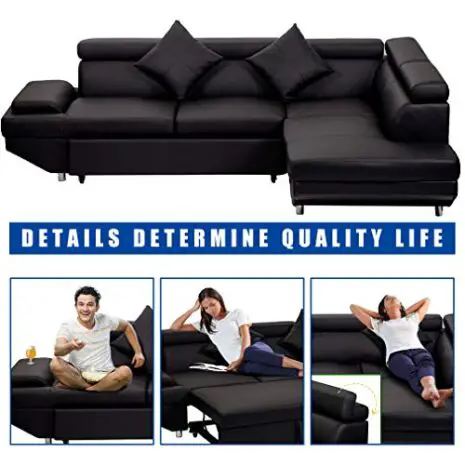 FDW-Sofa-Sectional-Sofa-Bed-futon-Sofa-Bed-Sofa-for-Living-Room-Couches-and-Sofas-Sleeper-Sofa-PU-Leather-Sofa-Set-Corner-Modern-Queen-2-Piece-Contemporary-UpholsteredBlack-0-0