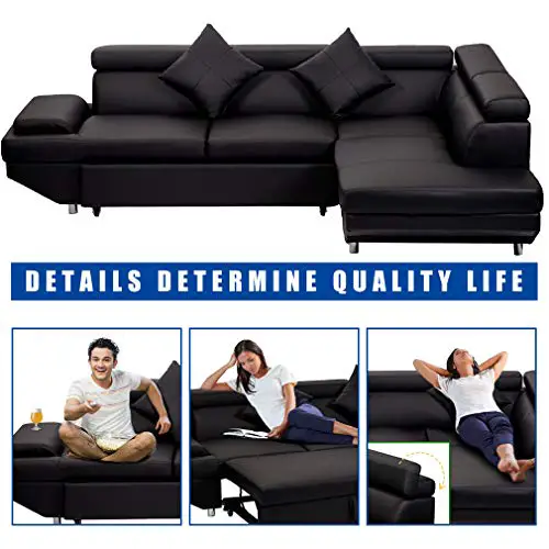 Fdw Sofa Sectional Sofa Bed Futon Sofa Bed Sofa For Living Room Couches And Sofas Sleeper Sofa Pu Leather Sofa Set Corner Modern Queen 2 Piece Contemporary Upholsteredblack 0 0