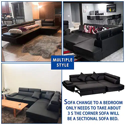 Fdw Sofa Sectional Sofa Bed Futon Sofa Bed Sofa For Living Room Couches And Sofas Sleeper Sofa Pu Leather Sofa Set Corner Modern Queen 2 Piece Contemporary Upholsteredblack 0 4