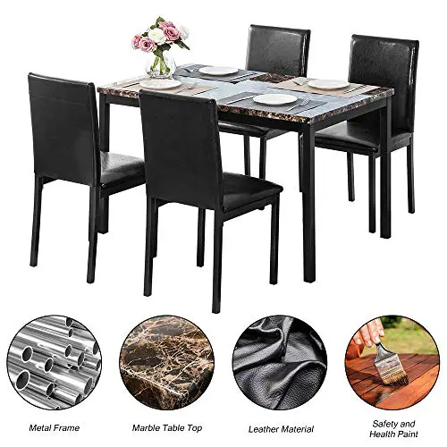 Faux Marble Dining Set For Small Spaces Kitchen 4 Table With Chairs Home Furniture Black 0 1
