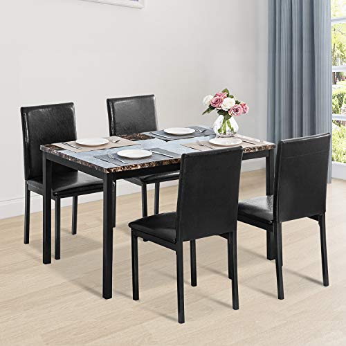Faux Marble Dining Set For Small Spaces Kitchen 4 Table With Chairs Home Furniture Black 0 2