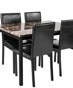 Faux Marble Dining Set For Small Spaces Kitchen 4 Table With Chairs Home Furniture Black 0