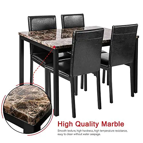Faux Marble Dining Set For Small Spaces Kitchen 4 Table With Chairs Home Furniture Black 0 3